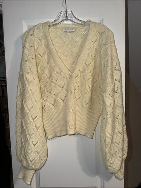 HYFVE Soft Cream Open-Knit V-Neck Button Cardigan